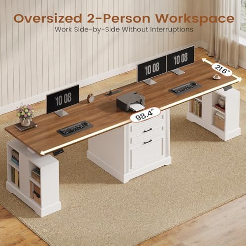 SEDETA 98.4'' Standing Two Person Desk with 3 Drawers, Storage Cabinet