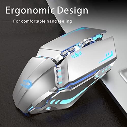 TENMOS T12 Wireless Gaming Mouse, Silent Rechargeable Computer Mice-Silver