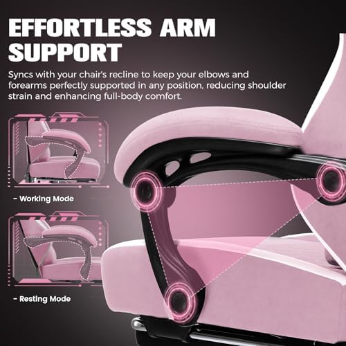 GTPLAYER Gaming Chair, Ergonomic Computer Chair with Footrest and Lumbar Support, High Back Recliner Chair 350lbs, Height Adjustable for Home Office, Pink