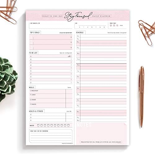 Daily Notepad Planner To Do Schedule - Stay Focused 50 Tear off Premium Made USA (Rose Pink)