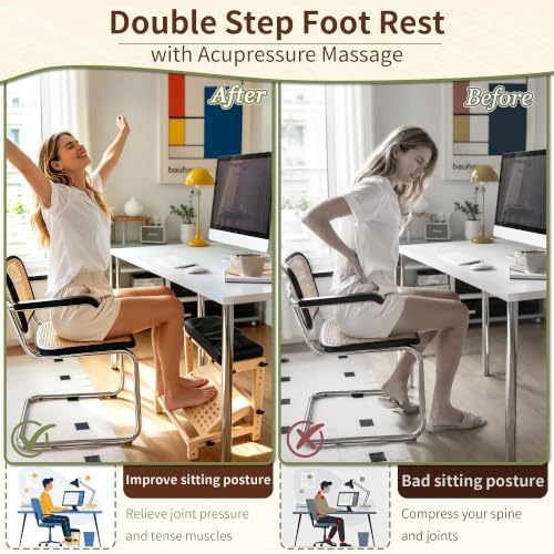 Adjustable Foot Rest Under Desk Ergonomic Wooden Leg Rest with Cushion