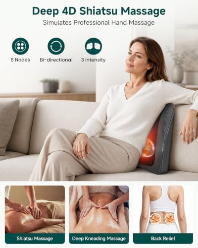 Snailax 4D Shiatsu Back Massager with Heat, Deep Tissue Neck Massager