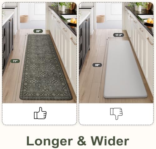 KIMODE Anti Fatigue Kitchen Mats for Floor, Green Boho Oriental Kitchen Rug