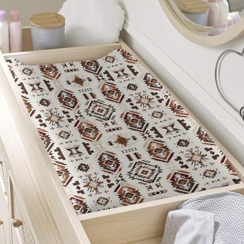 Western Tribal Geometric Pattern Baby Changing Pad Cover,Unisex Native American Nursery Diaper Changing Table Pad Mat Sheet for Boys Girls-16x32