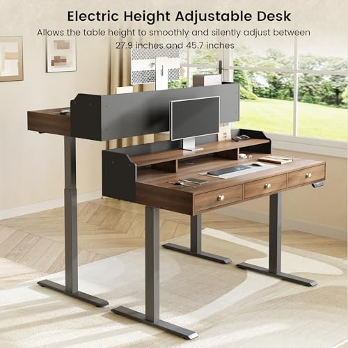 ModernMate Electric Standing Desk with 3 Drawers & Monitor Shelf