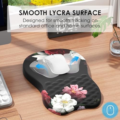MROCO Ergonomic Mouse Pad with Wrist Support, 11.8 x 7.8 in, Black Flower