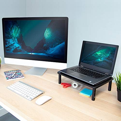 Mount-It! Height Adjustable Single Monitor Riser | Metal Mesh Computer Screen Platform | Desktop Riser for Laptop, Monitor, and Printer | 44lbs Capacity (Black)