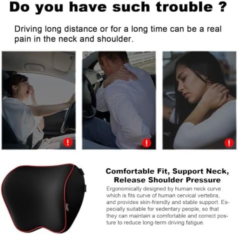 Crofy 2-Pack Car Neck Pillow, Headrest Pillow with Adjustable Strap, Black