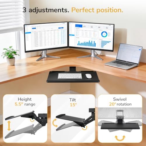Mount-It! Under Desk Keyboard Tray Slide Out, Height Adjustable Keyboard Mount with Wrist Support, 26" Wide Large Platform, Tilt and Swivel for Office and Home, Black