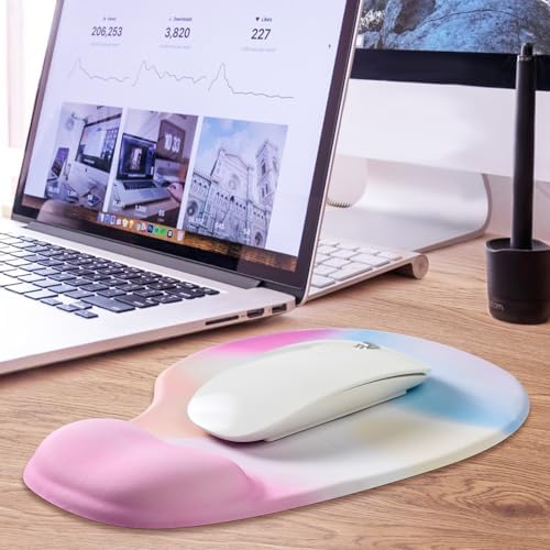 JIKIOU Ergonomic Mouse Pad with Gel Wrist Rest 2Pack,Portable Small Rainbow