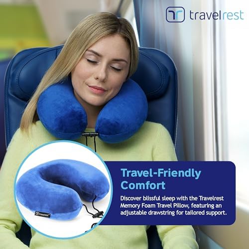 TRAVELREST Curl Neck Pillow Travel Essentials - Memory Foam Support - Blue