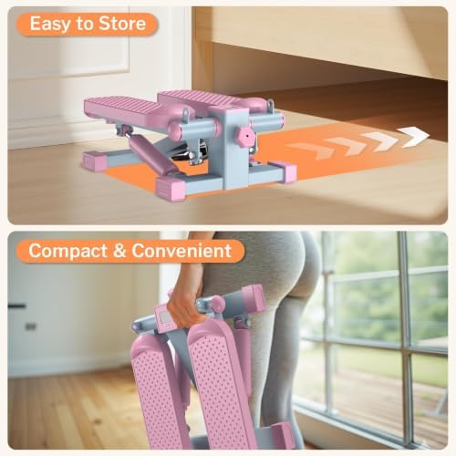 Mini Stair Stepper with Resistance Bands for Home Exercise Compact Stair Stepper with LCD Monitor, 220 lb Capacity, Smooth Low-Impact Cardio Training for Home Daily Workout