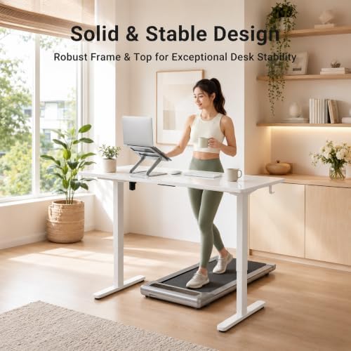 Claiks 55" White Electric Glass Standing Desk Wireless Charging & Drawers