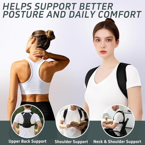 Posture Corrector for Women and Men Upper Back Brace Straightener Scoliosis Instant Shoulder Straps Support Thoracic Hunchback Correction Kyphosis Upright Straight Adjustable (Black XXL/XXXL)