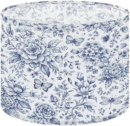 Drum Lamp Shade Bloom Vintage Floral Seamless Pattern Spring Flowers Blue White Lampshades for Floor Lamps Table Lamp Pendant Light 8.9"x11" Linen Lamp Cover Replacement Large Lamp Shade
