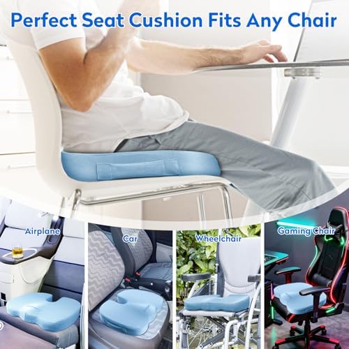CushZone Memory Foam Seat Cushion for Office Chair & Car, Light Blue