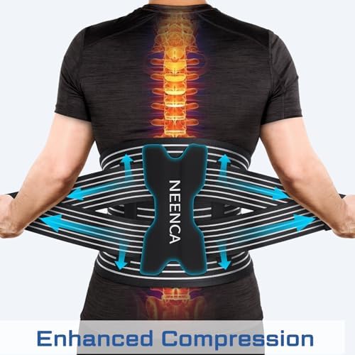 NEENCA Back Brace for Lower Back Pain Relief - Ergonomic Lumbar Support with Removable Steel Stays, Breathable Back Support Brace for Posture Correction, Sciatica, Herniated Disc, Scoliosis, Office Work, Lifting, Exercise (Black, Small)