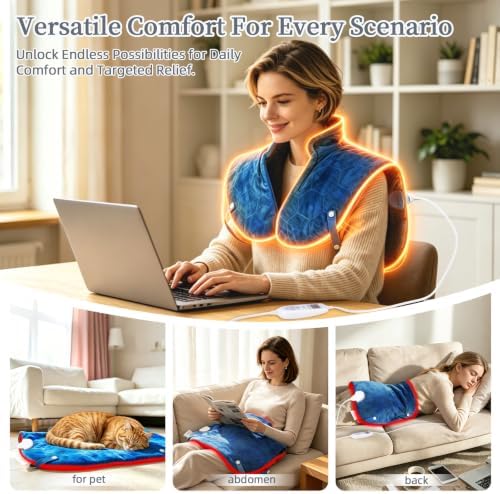 30s Fast Heating Pad for Neck and Shoulders and Back, Far Infrared Graphene Wrap for 6X Deeper Pain-Relief, 8 Heat Levels Auto Shut-Off & Memory, Washable Heating Pads, Comfort Gifts for Women Men