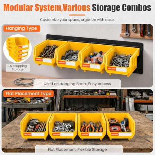 16pc Wall-Mounted Storage Organizer Set with Metal Rails Yellow