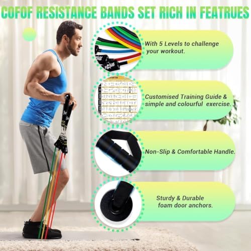 Resistance Bands with Handles for Women, 5 Level Exercise Bands