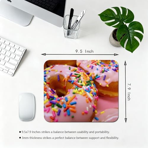 9.5x7.9 Inch Office/Gaming Mouse Pad, Rainbow Sprinkle Donut Pink Sweet Treat, Cute Anti-Slip Mat for Desk Decor