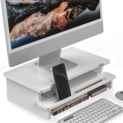 16.5” Bamboo Monitor Stand with Phone & Tablet Holder Desk Shelf