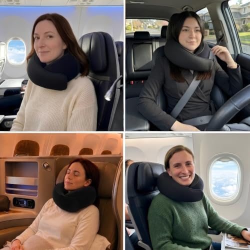 FlyHugz® Neck Travel Pillow Memory Foam Neck Pillow, Midnight Black
