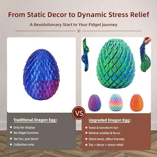 3D Printed Fidget Toy, Twisty Dragon Eggs, Spiral Slippery Egg Fidget Toy, Stress Relief Sensory Desk Toy for Adults and ADHD, Rotating Focus Anxiety Relief Pocket Toy (Bluegreen)