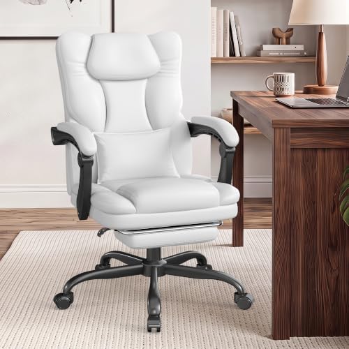 Ergonomic Office Chair with Foot Rest, 300 lbs Executive Leather Desk Chair
