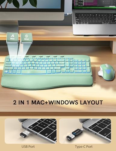 SABLUTE Wireless Keyboard and Mouse Combo, Ergonomic Wave with Wrist Rest