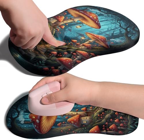 Ergonomic Joint Wrist Support Mouse Pad with Memory Foam Cushion Massage Bump, Carpal Tunnel Pain Relief Mousepad Slope Design for Wrist Rest, 11.8x7.9 in, Mushroom