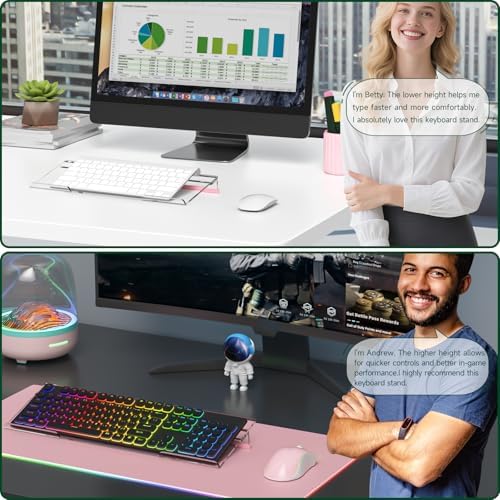 Computer Keyboard Stand for Desktop - 6-Level Height Adjustable Acrylic Keyboard Riser Non-Slip Ergonomic Key Board Tray Holder for Home School Office Desk Accessories, Clear