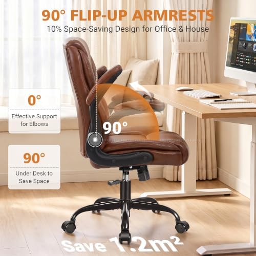 PU Leather Office Chair, Comfy Executive Chair with Flip-up Arms