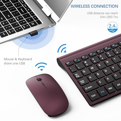 Wireless Keyboard and Mouse Ultra Slim Combo, TopMate - Wine Black
