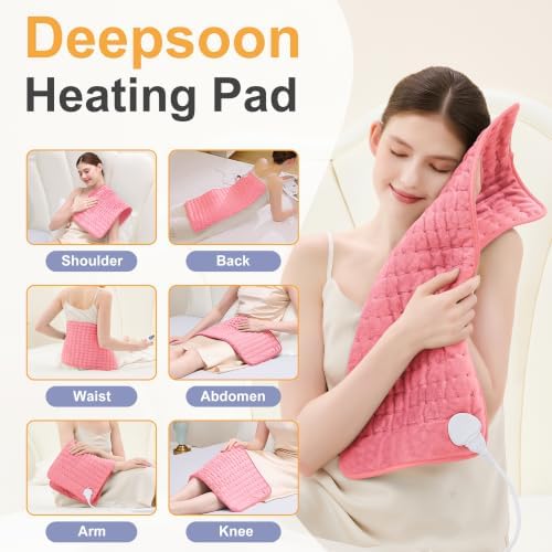 Heating Pad,Electric Heating Pads,Heating Pad for Back,Pink,24x12 Inch