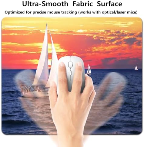 9.5x7.9 Inch Office/Gaming Mouse Pad, Nautical Sailboat on Expansive Ocean Serene Voyage at Sunset Colored Sky Tranquil Horizon Scenery, Cute Anti-Slip Mat for Desk Decor