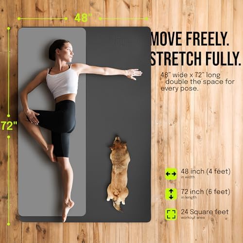 Gogokiwi Large Yoga Mat (6'x4') – 1/4" & 1/2" Thick Exercise Mats for Home Workout, Extra Wide Workout Mats for Home Gym, Yoga, Pilates, Stretching, Floor & More
