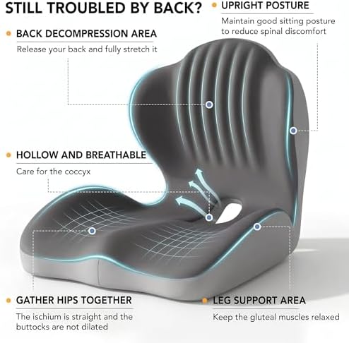 Ergonomic Seat Cushion with Lumbar Support (Grey)