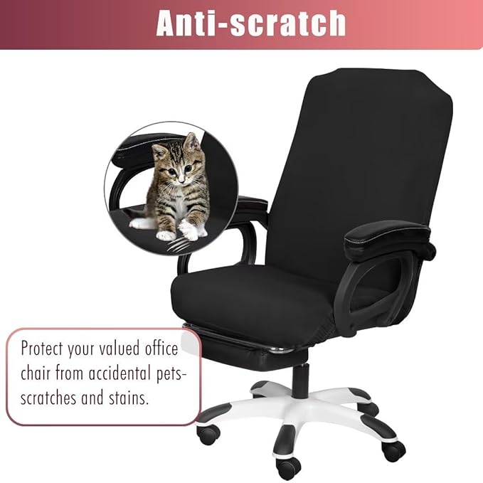SARAFLORA Office Chair Cover, Stretchable Desk Cover Removable Computer for with Zipper Universal Spandex Rotating Anti-dust Slipcover,Black, Medium | 2PCS (BGYT-M2-Black)