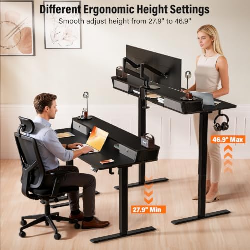 Kingant 40x24 Inch Electric Standing Desk with Dual Drawers, Black