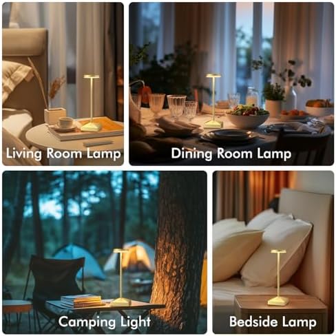 3 Pack Small Gold Rechargeable Cordless Table Lamps Dimmable