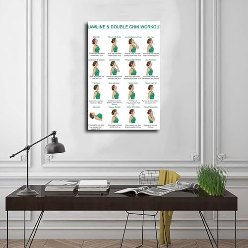 Jawline And Double Chin Exercises Face Exercises for Jaw And Neck Facial Muscle Workout Chin Neck Exercise Chart Canvas Poster Bedroom Decor Room Decor Frame 12x18inch