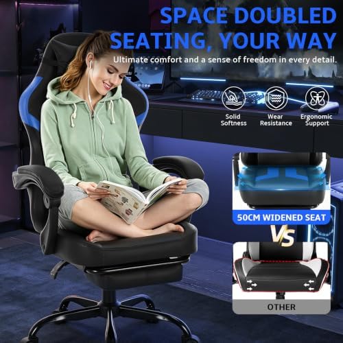 Office Computer Gaming Chair for Adults with Footrest, B-Blue