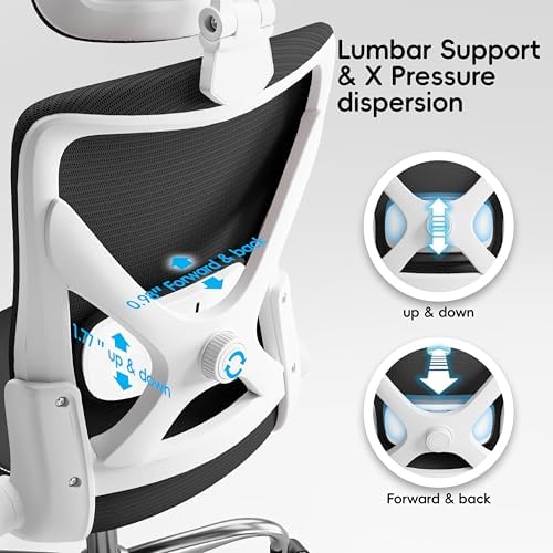 TRALT Office Chair - Ergonomic Office Chair with Adjustable Lumbar Support Headrest Office Desk Chair - Gaming Chair in X-Shape Office Chair - Desk Chair Computer Chair 150 kg White / Black