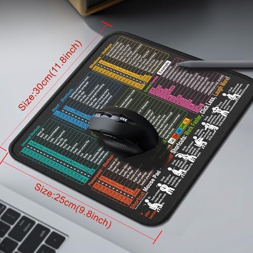 Kinevolve Mouse Pad for Excel/Word/PowerPoint/Windows Shortcuts – Small Excel Cheat Sheet Desk Pad – 11.8"x9.8" Portable Computer Mousepad – Gaming, Office, Waterproof, Non-Slip, Stitched Edges
