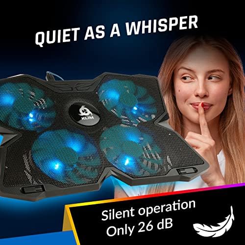KLIM Wind Laptop Cooling Pad - More Than 500 000 Units Sold - New Version - The Most Powerful Rapid Action Cooling Fan - Laptop Stand with 4 Cooling Fans at 1200 RPM - USB Fan - PS5 PS4 - Cyan