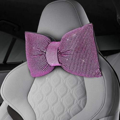 2 PCS Bling Car Pillows,Rhinestones Bowknot Car Headrest Pillow,Pink
