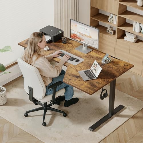 Klicelor L Shaped Standing Desk 63 x 35.4 Inch, Electric Height Adjustable Corner Desk for Home Office Workstation, Ergonomic Sit Stand Computer Table with Memory Controller, Rustic Brown