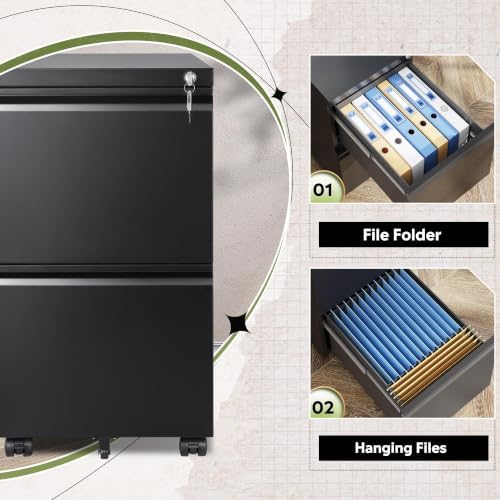 DEVAISE 2 Drawer Mobile File Cabinet, Fully Assembled
