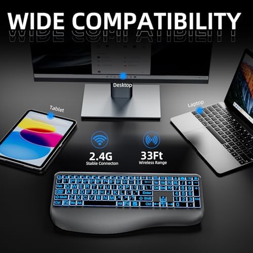 Hamile Large Print Wireless Backlit Keyboard for Windows, Gray
